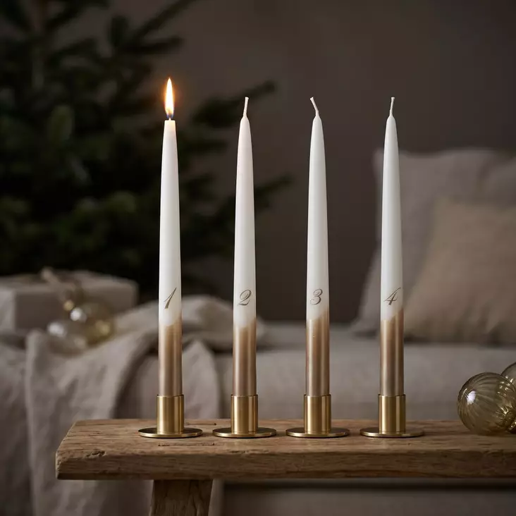 Dip dye Adventti -antiikkikynttiläpakkaus, shampanja, 4kpl/pkt - Adventtikynttilät - 19010-ad-28 - 1
