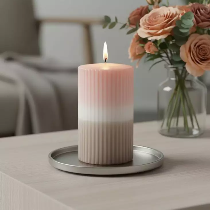 Dip dye vekkikynttilä aprikoosi, puuteri 12 cm - Dip dye -raitakynttilät - 14604V-0628 - 1