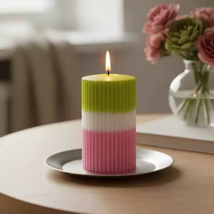 Dip dye vekkikynttilä oliivi, pinkki 12 cm - Dip dye -raitakynttilät - 14604V-3238 - 1