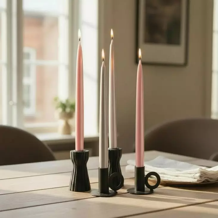 Helmiäishohtoinen antiikkikynttilä 30cm, 2 paria/pkt, vaaleanpunainen ja puuteri - Antiikkikynttilät - 19010-2808 - 1