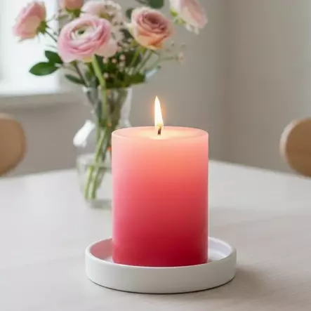 Raitakynttilä Mansikka 10 cm - Raidalliset pöytäkynttilät - 1670408ma - 1
