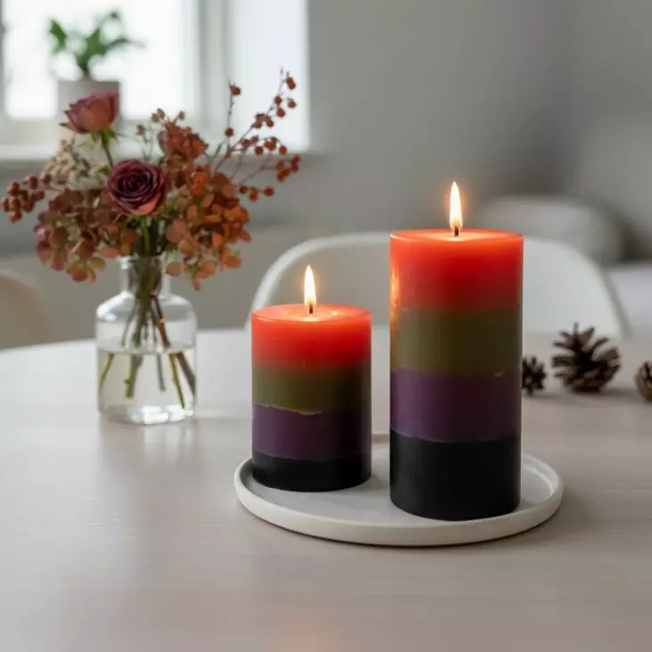 Raitakynttilä Sadonkorjuu 10 cm - Raidalliset pöytäkynttilät - 1670455SA - 1