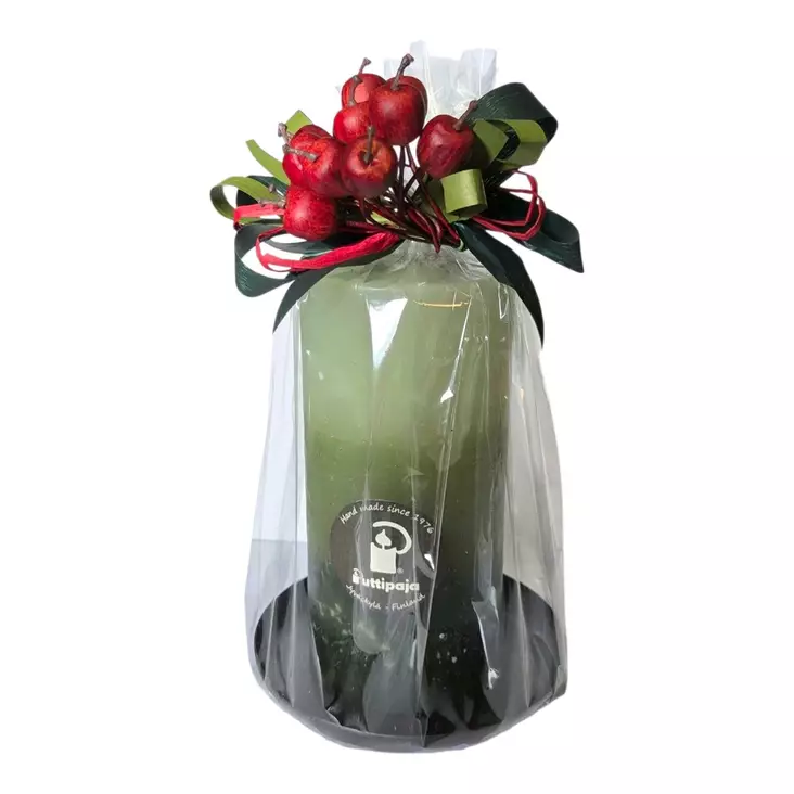 Lahjapaketti: karviaisraitakynttilä 15 cm ja alunen - Valmiit lahjapaketit - 79-40-1111572-33b - 1