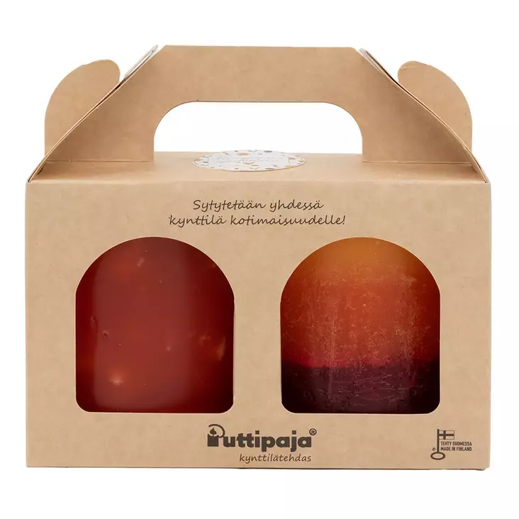 Läpivärjätyt kynttilät lahjapakkauksessa 10 cm, SYKSY (mandariiniraita ja terra) - Läpivärjätyt kynttilät - 85-7961B - 1