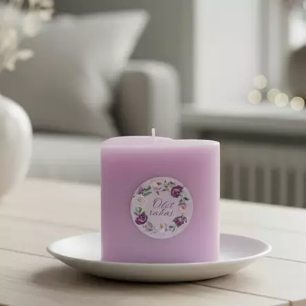 Sydänkynttilä kukka-aiheisella tarralla, lila - Onnittelukynttilät - 1410823KE - 1