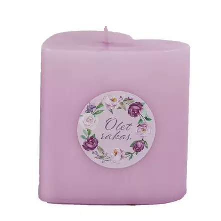 Sydänkynttilä kukka-aiheisella tarralla, lila - Onnittelukynttilät - 1410823KE - 2