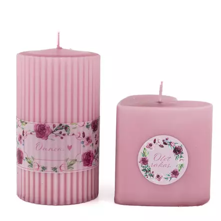 Sydänkynttilä kukka-aiheisella tarralla, vanha roosa - Onnittelukynttilät - 1410885KE - 2
