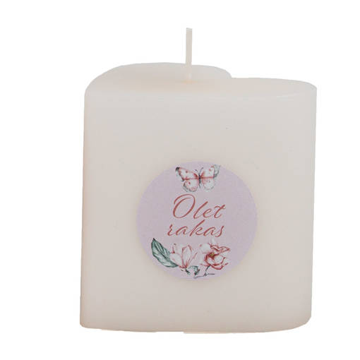 Sydänkynttilä kukka-aiheisella tarralla, kerma - Sydänkynttilät - 1410802KE - 1