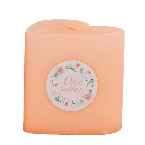 Sydänkynttilä kukka-aiheisella tarralla, aprikoosi - Sydänkynttilät - 1410806KE - 1