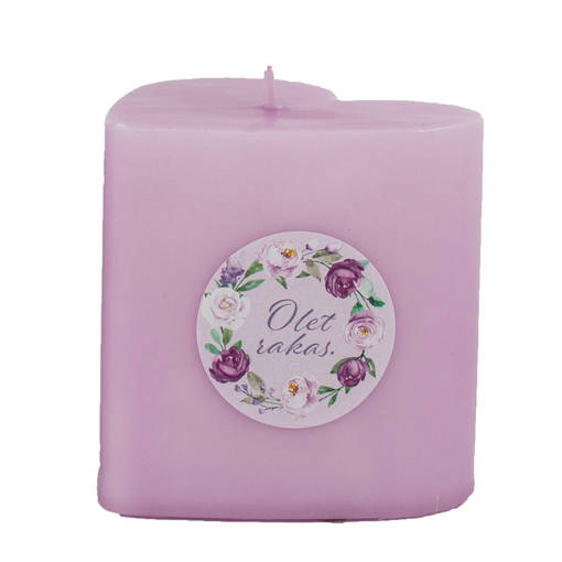 Sydänkynttilä kukka-aiheisella tarralla, lila - Sydänkynttilät - 1410823KE - 1