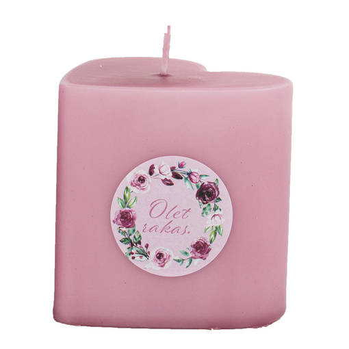 Sydänkynttilä kukka-aiheisella tarralla, vanha roosa - Onnittelukynttilät - 1410885KE - 1