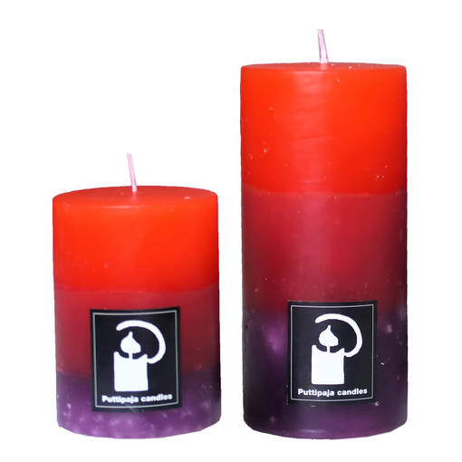 Raitakynttilä, Pihlajanmarja - Raidalliset pöytäkynttilät - 1670411PI - 1