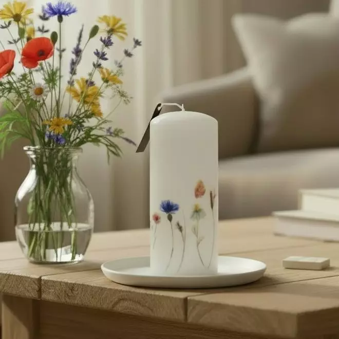 Kesäkynttilä "Niittykukat" 6x14 cm - Mietelausekynttilät - 2711215-ni - 1