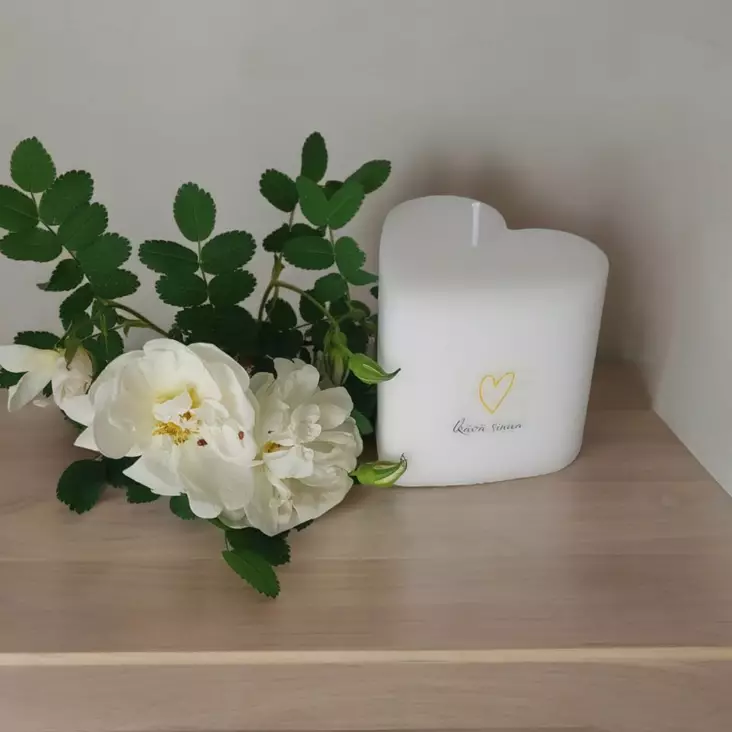 Sydänkynttilä siirtokuvalla, kerma - Muistokynttilät - 2714108SIK - 1