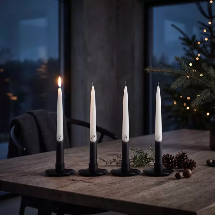 Dip dye Adventti -antiikkikynttiläpakkaus, mattamusta 4kpl/pkt - Adventtikynttilät - 19010-ad-30M - 1