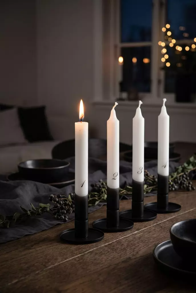 Dip dye Adventti -kruunukynttiläpakkaus, mattamusta 4kpl/pkt - Adventtikynttilät - 19013-ad-30M - 1