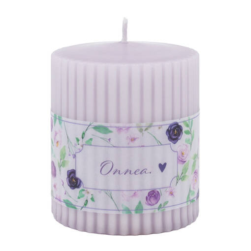 Vekkikynttilä 7x8, Onnea! laventeli - Onnittelukynttilät - 14603V-51on - 1