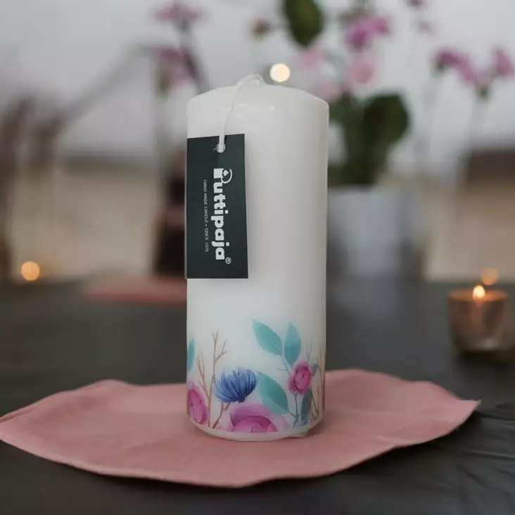 Kesäkynttilä "Pionit", 6x14 cm - Mietelausekynttilät - 2711215P - 1