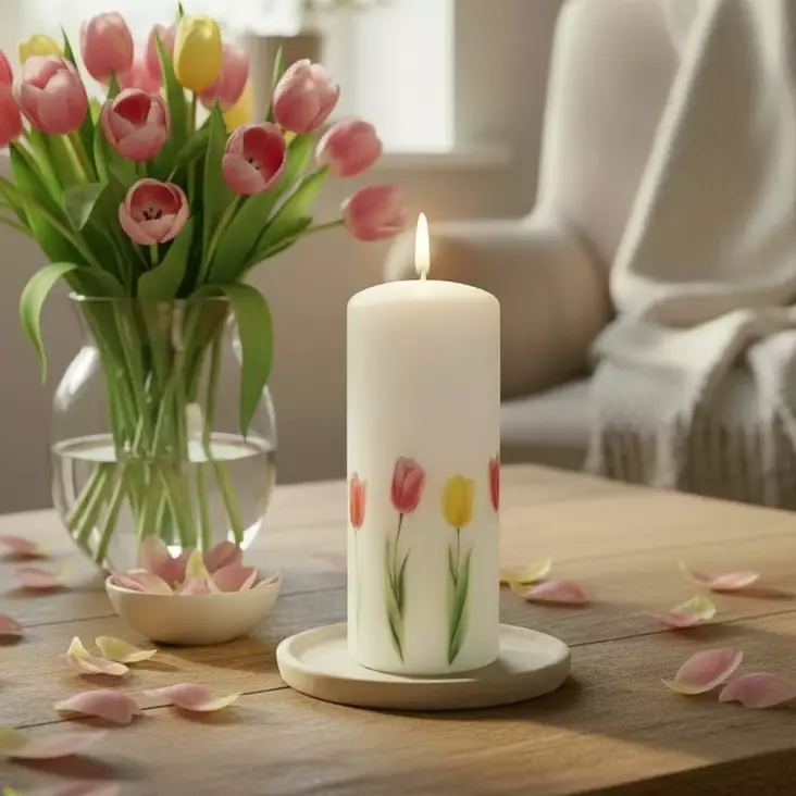 Kevätkynttilä "Tulppaanit" 6x14cm - Pääsiäiskynttilät - 2711215-tulp - 1