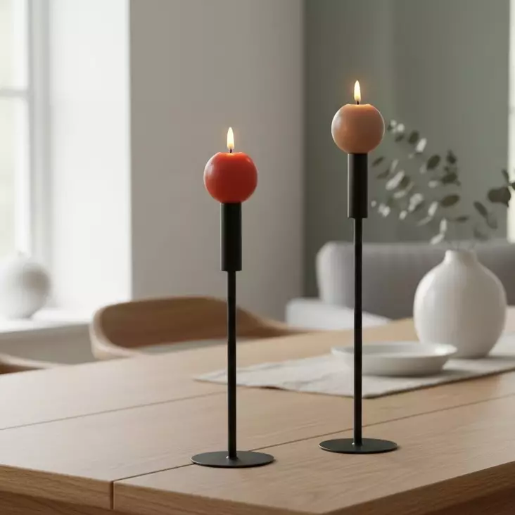 Metallinen kynttilänjalka pyöreällä pohjalla 2 kpl:n setti - Kynttilänjalat kruunukynttilöille - 4095176-set - 1