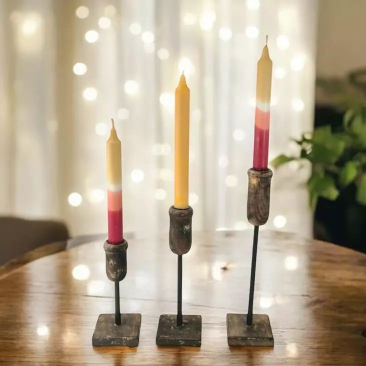 Puinen, ohut kynttilänjalka puisella alustalla 3 kpl setti - Kynttilänjalat kruunukynttilöille - 4098310-set - 7