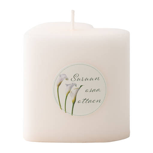 Sydänkynttilä muistotarralla, kerma - Muistokynttilät - 1410802su - 1