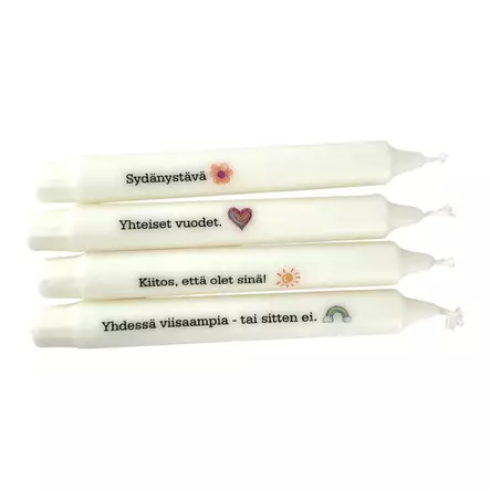 Mietelausekruunukynttilät "SYDÄNYSTÄVÄ" 4 kpl/pkt - Mietelausekruunukynttilät - 29013-01-sy - 2