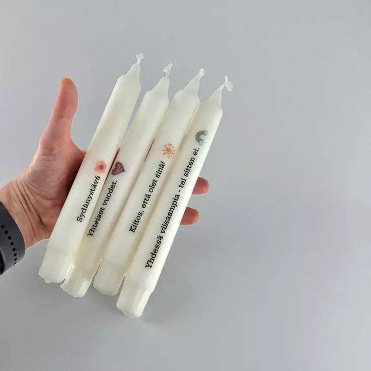 Mietelausekruunukynttilät "SYDÄNYSTÄVÄ" 4 kpl/pkt - Mietelausekruunukynttilät - 29013-01-sy - 1